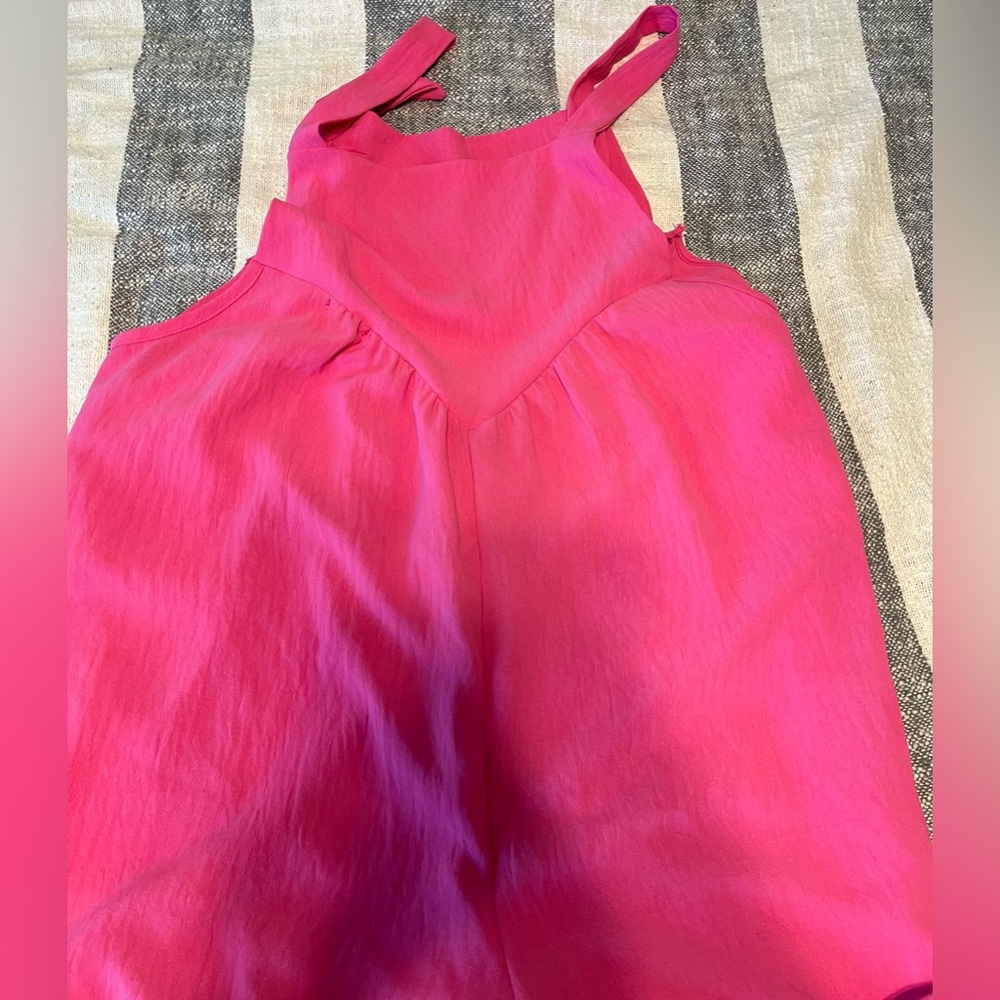Lovely Melody Pink Wide Leg Overalls Romper SZ L Sleeveless Gauzy Feel - Picture 12 of 12